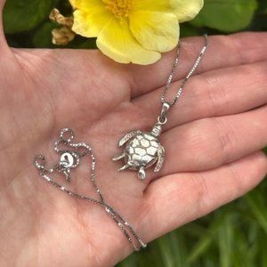 🏖️925 Sliver 3-D Turtle Charm Pendant NECKLACE